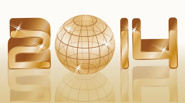 Nuovo sfondo anno 2014 dorato, illustrazione vettoriale — Vettoriale Stock