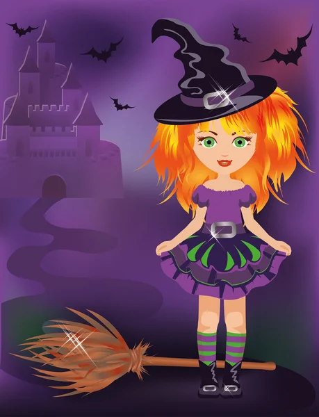 Happy halloween little witch, vector illustration — Stock Vector