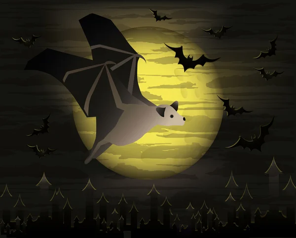 Gelukkig halloween kaart met donkere vleermuis, vectorillustratie — Stockvector