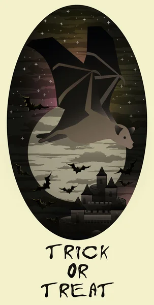 Trick or Treat carte Halloween. Chauve-souris noire. illustration vectorielle — Image vectorielle