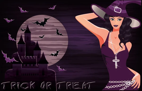 Feliz fundo halloween com bruxa sexy, ilustração vetorial — Vetor de Stock