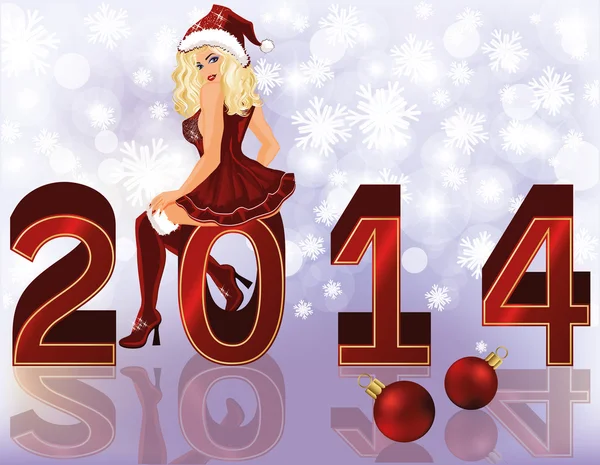 Nový rok 2014 pozadí s sexy santa girl, vektorové ilustrace — Stockový vektor