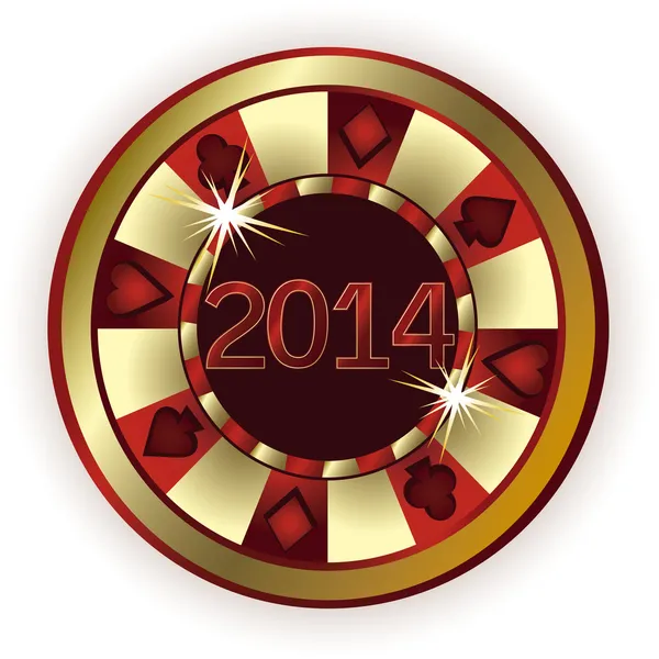 Nuovo 2014 anno Poker chip, illustrazione vettoriale — Vettoriale Stock
