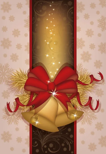 黄金の鐘、ベクトル イラスト付きのエレガントなクリスマス カード — ストックベクタ