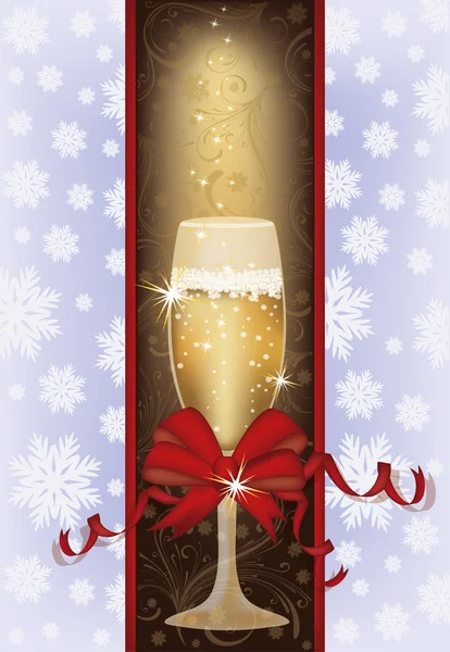 Elegante biglietto di Natale con champagne, illustrazione vettoriale — Vettoriale Stock