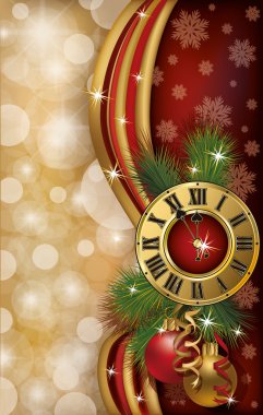 Yeni yıl tebrik afiş xmas saati, vektör çizim ile