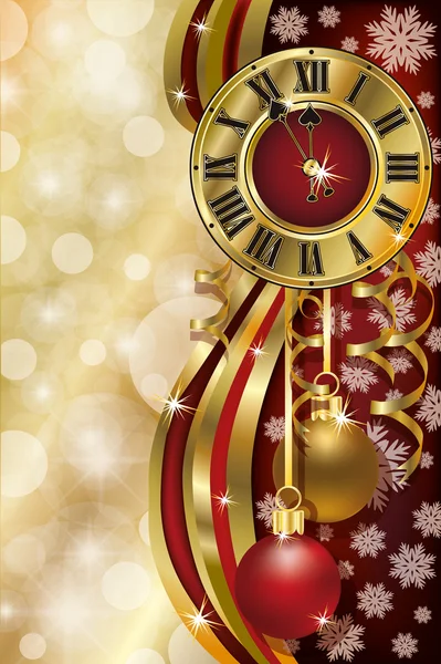 New Year background with xmas clock, vector illustration — Stock Vector