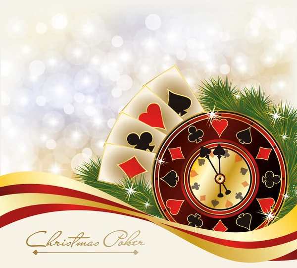 Christmas poker hälsning casino banner, vektor illustration — Stock vektor