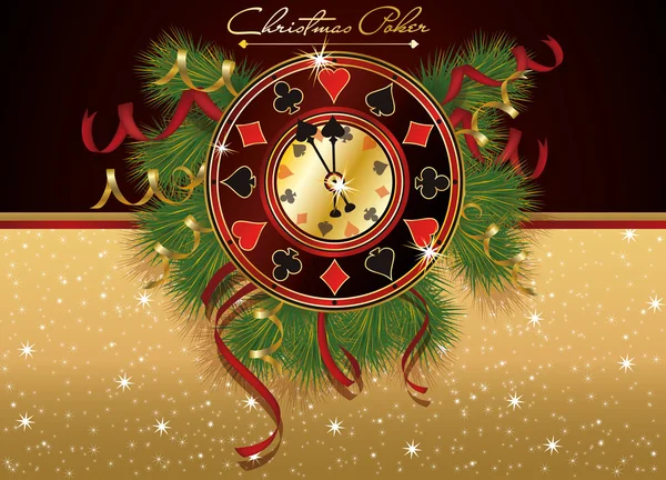 Banner de casino de poker de Navidad, ilustración de vectores — Vector de stock