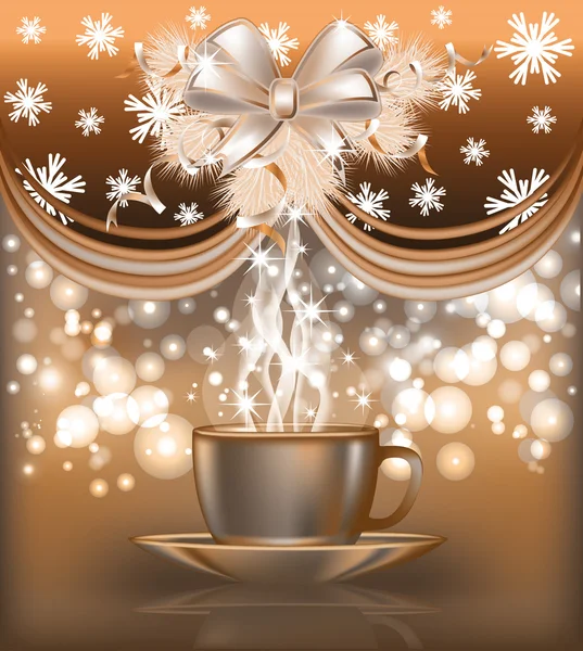 Novo 2014 Cartão postal do ano com xícara de café, ilustração vetorial — Vetor de Stock