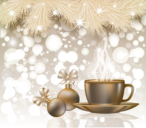 Joyeux Noël carte de vœux avec tasse à café, illustration vectorielle — Image vectorielle