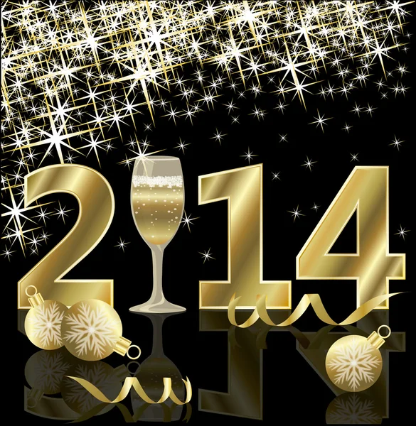 Bonne carte 2014 avec champagne, illustration vectorielle — Image vectorielle
