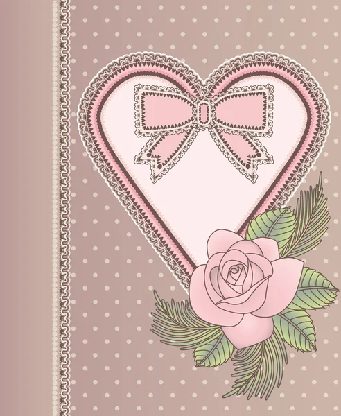 Tarjeta vintage de amor con corazón y rosa, ilustración vectorial — Vector de stock