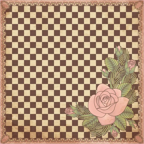 Vintage chess board with rose, vector illustration — Stock Vector