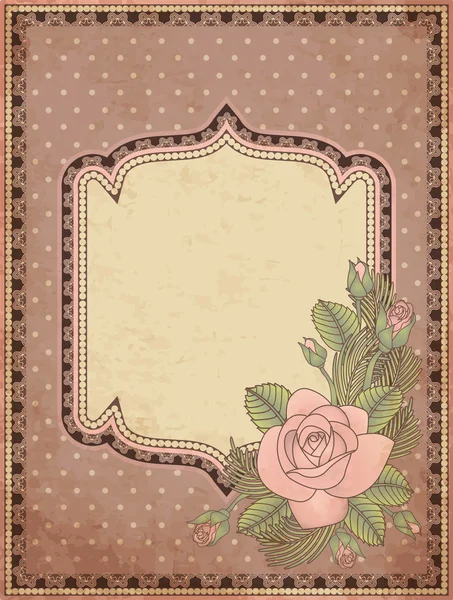 Vintage ευχετήρια κάρτα με τριαντάφυλλο, εικονογράφηση φορέας — Διανυσματικό Αρχείο