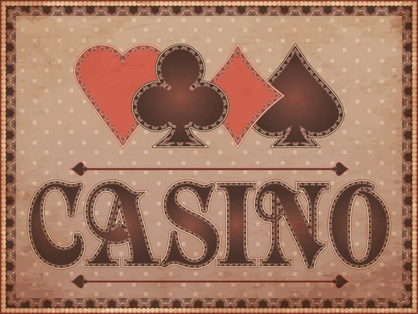 Casino vintage banner with poker elements, vector illustration — Stock Vector