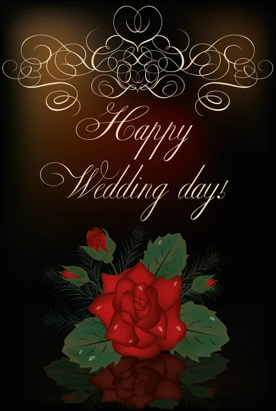 Ευτυχισμένος γάμος πρόσκληση κάρτα για τη γιορτή με τριαντάφυλλο, εικονογράφηση φορέας — Διανυσματικό Αρχείο