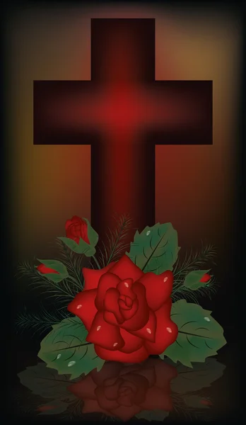 Bannière de Pâques avec croix et rose, illustration vectorielle — Image vectorielle