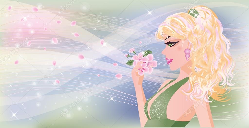 Spring banner with sexy girl, vector illustration