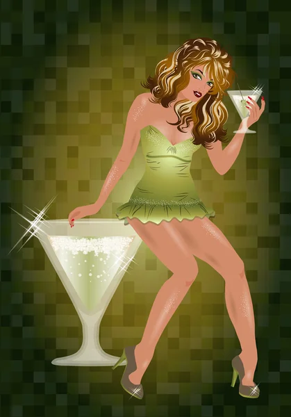 Sexy belle femme avec cocktail, illustration vectorielle — Image vectorielle