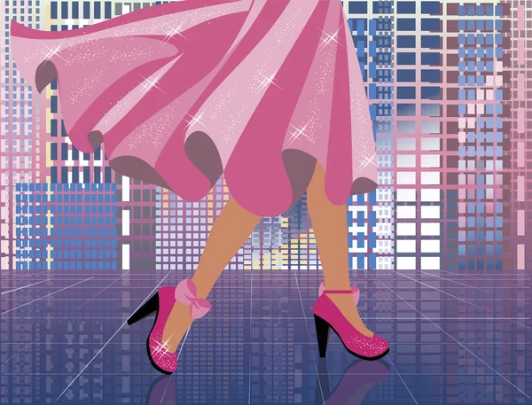 Fashion woman in city, vector illustration - Stok Vektor