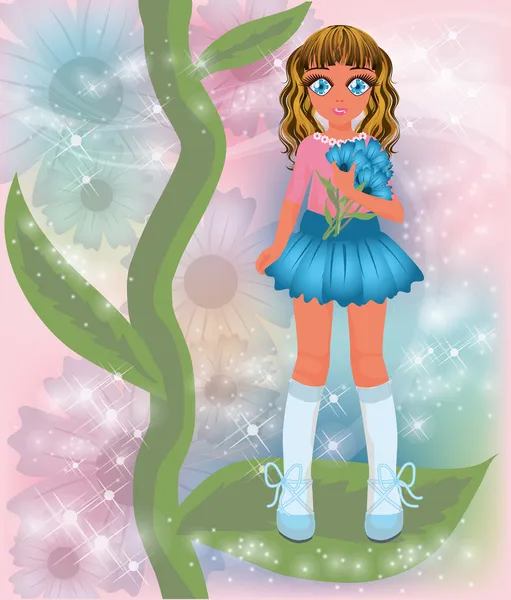 Genç Peygamber Çiçeği kız, vektör çizim