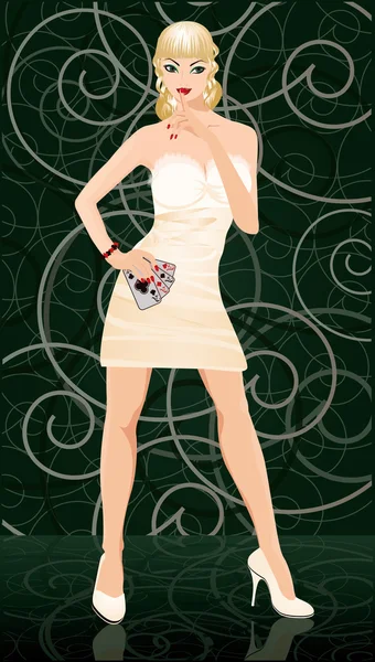 Sexy žena s poker karet, vektorové ilustrace — Stockový vektor