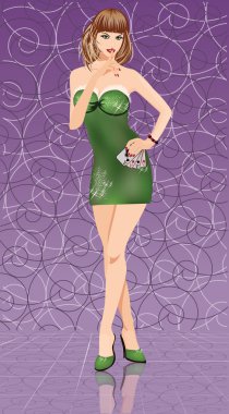 poker kartları, casino banner vektör çizim ile seksi kadın