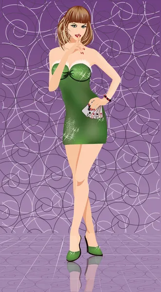 Sexy kobieta z kart, ilustracja kasyno transparent wektor — Wektor stockowy