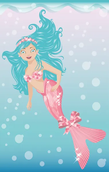 Mooie jonge zeemeermin met diadeem, vectorillustratie — Stockvector