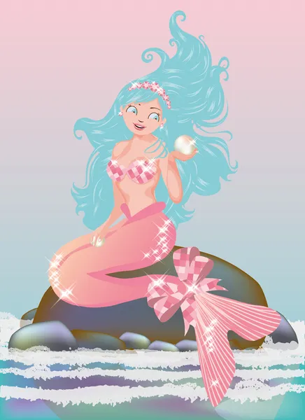 Giovane sirena con perla, illustrazione vettoriale — Vettoriale Stock