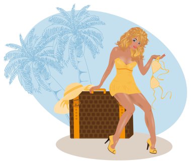 Yaz seyahat kız, vektör çizim