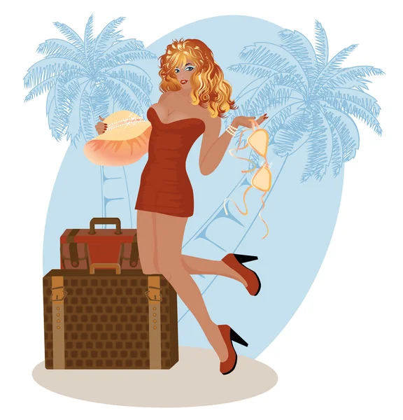 Été fille de voyage sexy, illustration vectorielle — Image vectorielle