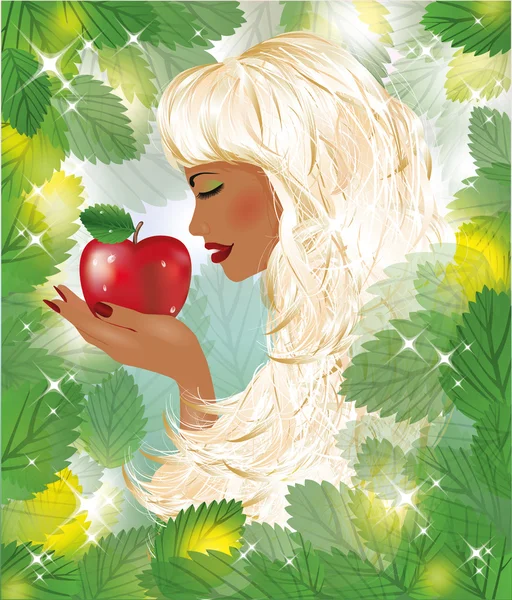 Eva and red apple, vector illustration — Stock Vector