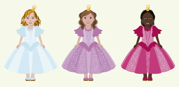 Üç küçük Prenses, vektör çizim — Stok Vektör