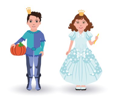 küçük cinderella Prenses ve Prens ile kabak, vektör çizim