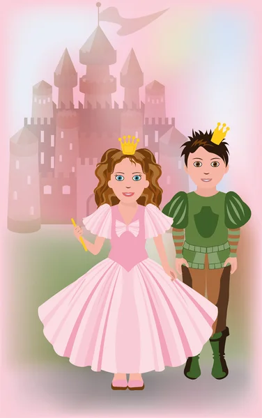Śliczne małe księżniczki z prince, ilustracji wektorowych — Wektor stockowy