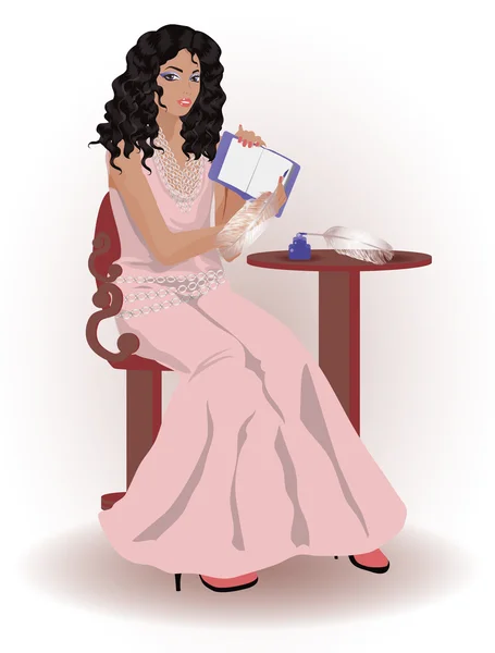 Mujer hermosa escritura, ilustración vectorial — Vector de stock