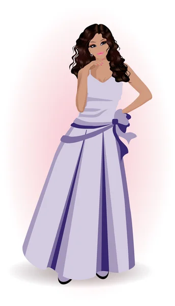 Belle femme en robe violette, illustration vectorielle — Image vectorielle