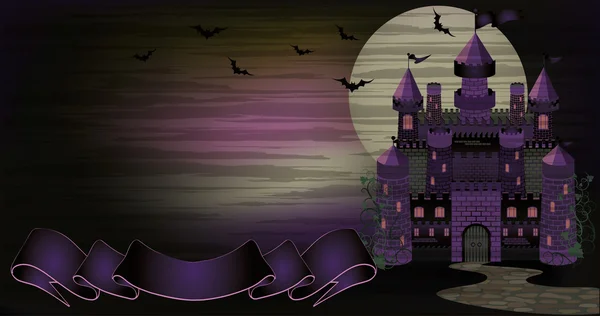 Banner de castillo de bruja oscura, ilustración vectorial — Vector de stock