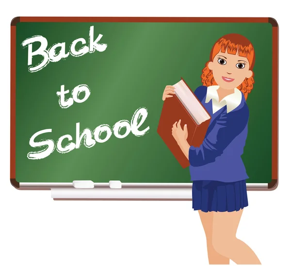 Tillbaka till skolan. liten skolflicka med bok. vektor illustration — Stock vektor