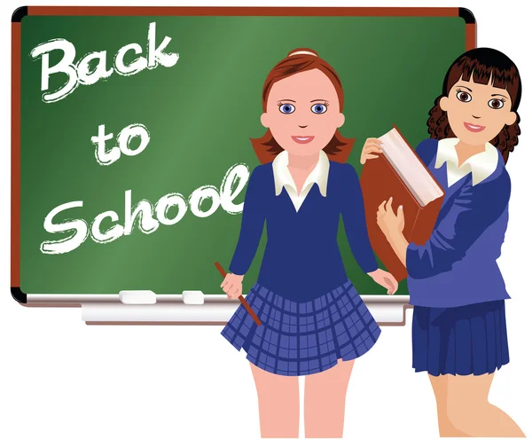 Back to School  Two schoolgirl.  vector illustration — Stock Vector