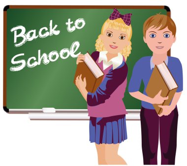 geri küçük sevimli okul erkek ve kız çocuk okula kadar illüstrasyon vektör