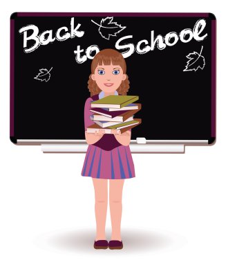 okula dönüş. tatlı liseli kızlar kitaplar. vektör çizim