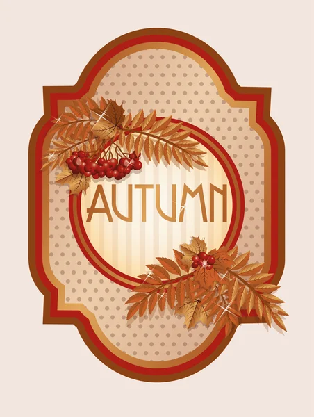 Cartão de outono vintage com folhas de baga rowan, ilustração vetorial — Vetor de Stock