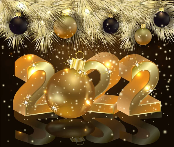 Gelukkig 2022 Nieuwjaar Gouden Banner Met Kerstbal Vector Illustratie — Stockvector