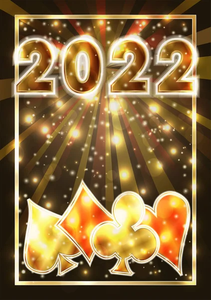 Nuevo 2022 Año Banner Navidad Casino Con Tarjetas Póquer Ilustración — Vector de stock