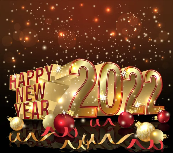 Bonne Année 2022 Carte Vip Dorée Avec Boule Noël Illustration — Image vectorielle