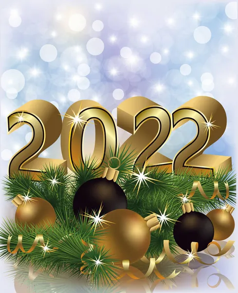 Feliz Natal Novo 2022 Ano Cartão Com Árvore Xmas Bolas — Vetor de Stock