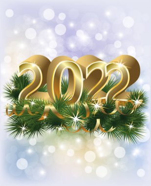 Mutlu yeni 2022 yılı 3D altın kart, vektör illüstrasyonu